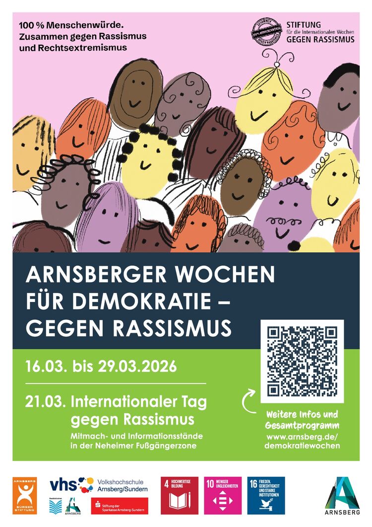 Plakat Arnsberger Wochen für Demokratie - gegen Rassismus 2026 / Copyright: Stadt Arnsberg