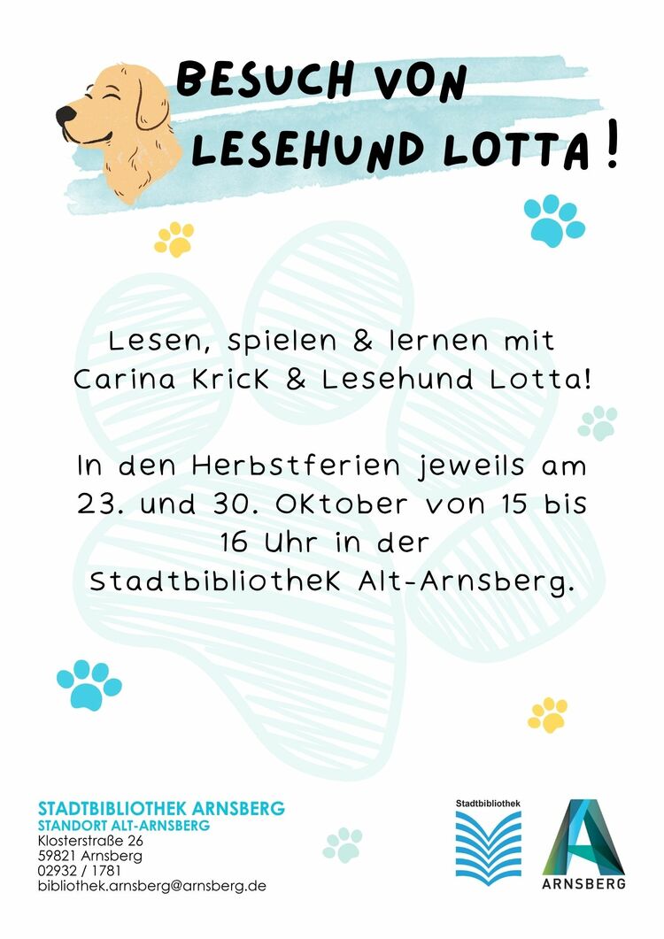 Plakat Lesehund Lotta | Gestaltung: Stadtbibliothek Arnsberg